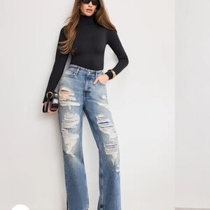 Good American Medium Blue Distressed Wide Leg Jeans